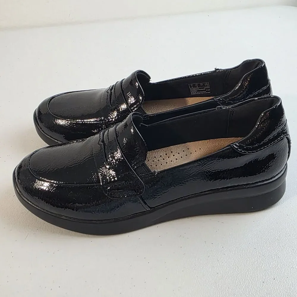Clarks Originals Womens Ellowyn Penny Black Crinkle Pat Loafers Sz 6.5 M NEW NIB